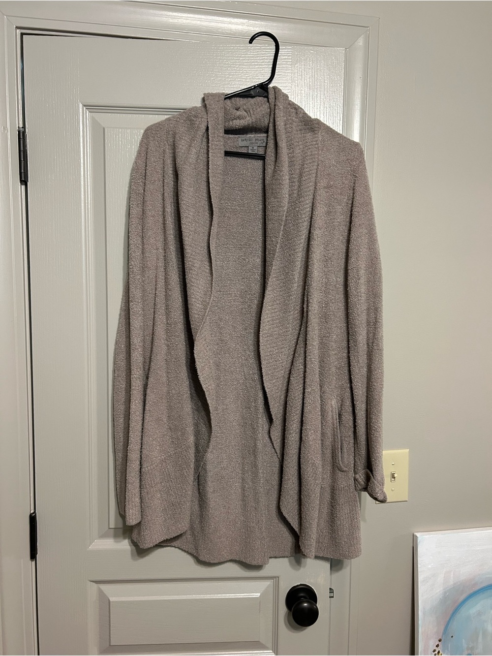 Barefoot Dreams Taupe Shawl-Collar Open-Front Cardigan